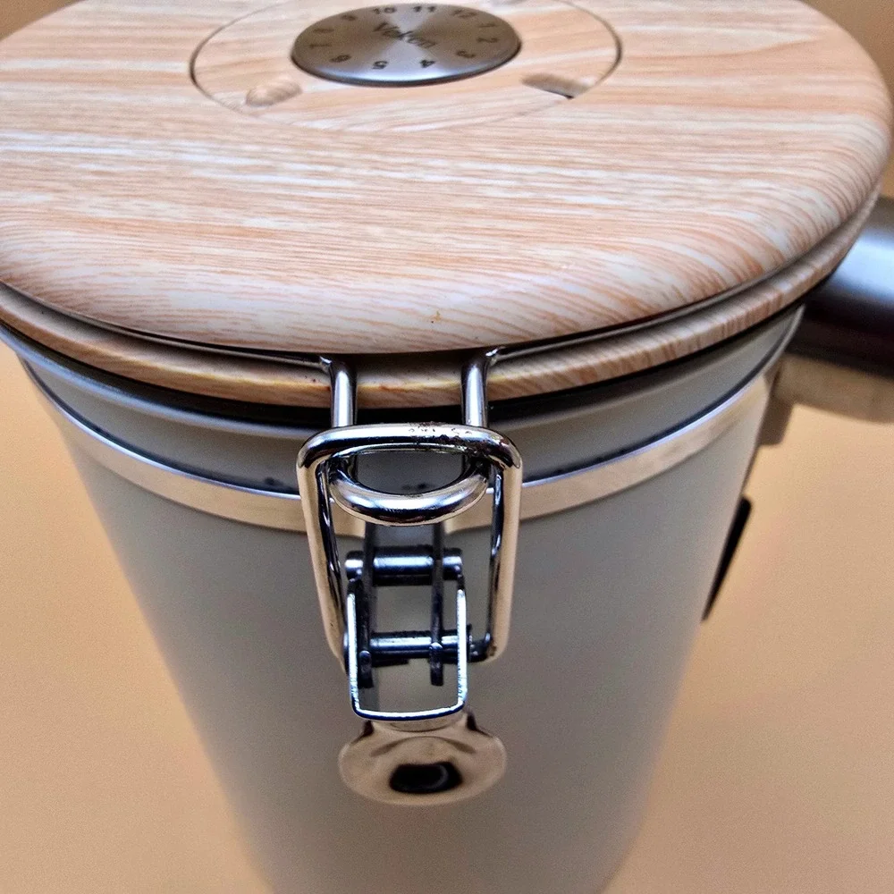 Veken Coffee Canister Airtight Date Stainless Steel Storage w/ Scoop Cream 34 oz